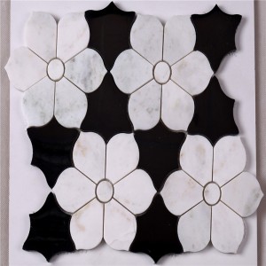 HSC62 Mooie zwart-witte tegel badkamer met bloem marmeren mozaïek vloertegel en wandtegel