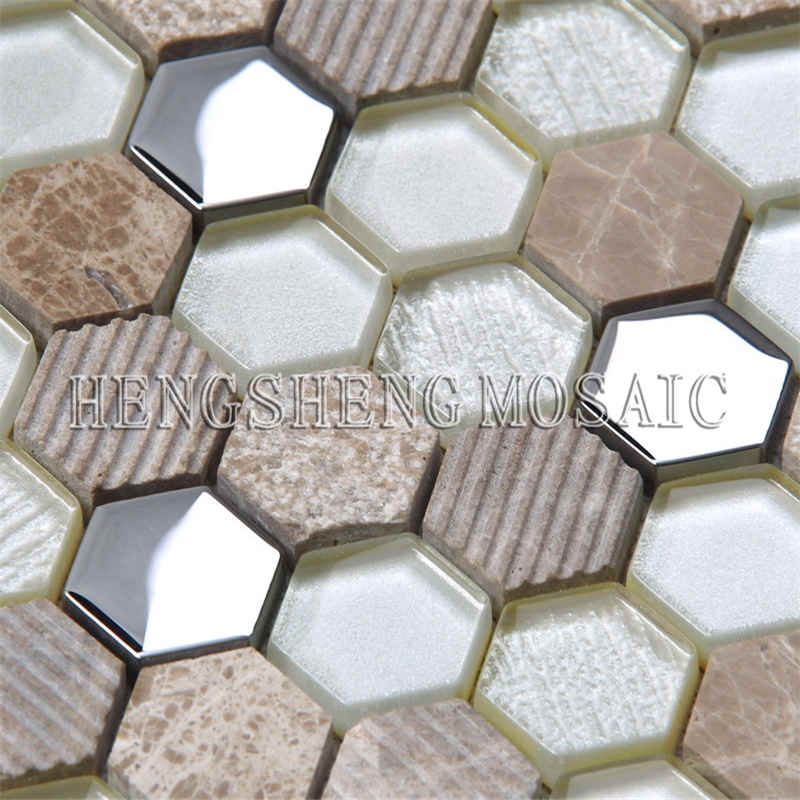 Glitter Verzilveren Gekleurde zeshoek Keramische wandtegel Keuken Backsplash Glasmozaïek