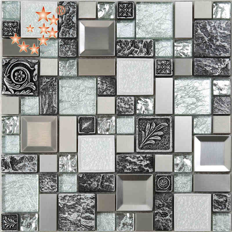 Nieuw product Folie Glas Gemengd roestvrij staal Hars backsplash tegels lowes Beeldhouwkunst Mozaïek backsplash tegels India