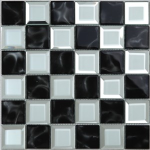 Keuken Badkamer Zwart-wit afgeschuinde rand Spiegel Glasmozaïek Wandtegel Schaken