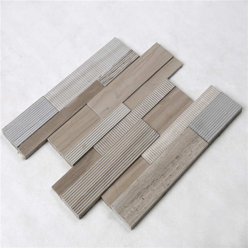 HF-9 Korting Prijs Mode Strip Decoratieve Buitenmuurbekleding Mozaïek Keramisch Mix Natuursteen Tegel