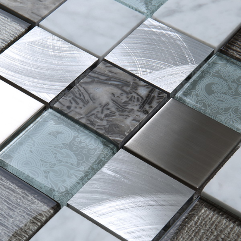 Nieuwste ontwerp aluminium metaal gemengd marmer glasmozaïek voor keuken backsplash muren