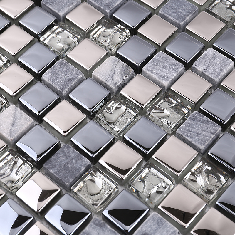 Hoge kwaliteit nieuwste ontwerp kristalglas mozaïek Mix steen metaal voor keuken Backsplash wandtegel glanzend zwart